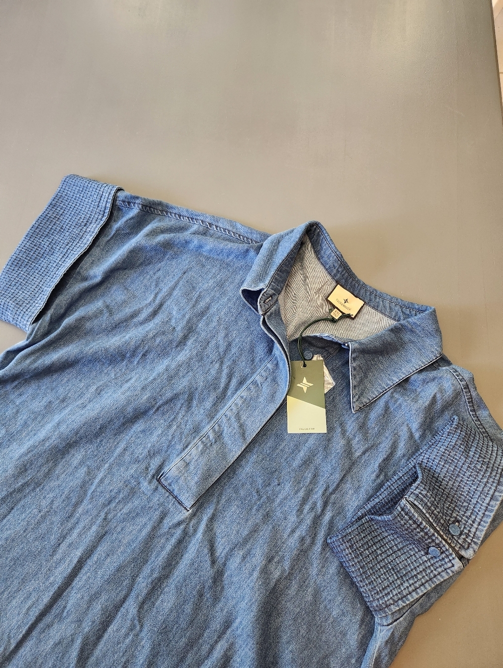 NEW Tuckernuck Trapunto Stitched Sofia Shirt Dress Indigo Blue XXLarge Boxy Chic